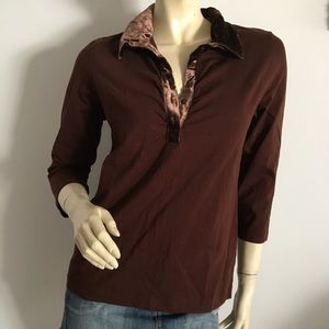 Harold's brown velvet collared Henley 3/4 sleeve top